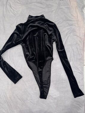 Only Hearts - Helena Stuart Black Velvet Long Sleeve Bodysuit (Mugler Style)